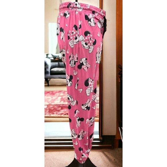 Disney Minnie Mouse Womens Jogger Sleep Pants Size M 8/10 Pink  Drawstring - Picture 12 of 16